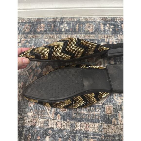 Birdies Beaded Swan Mule In Black And Gold Chevron Satin 8.5 - Picture 5 of 6